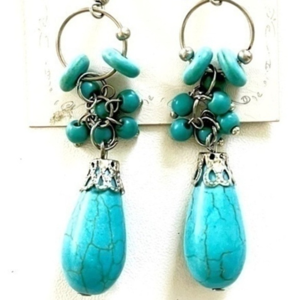 Large Turquoise / Crystal / Shell / Bead Dangle Earrings!